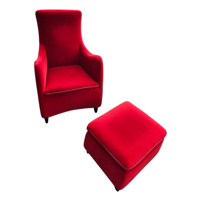 Set of Senta Armchair and Ottoman in Red Velvet by Gerard van den Berg for Wittmann For Sale