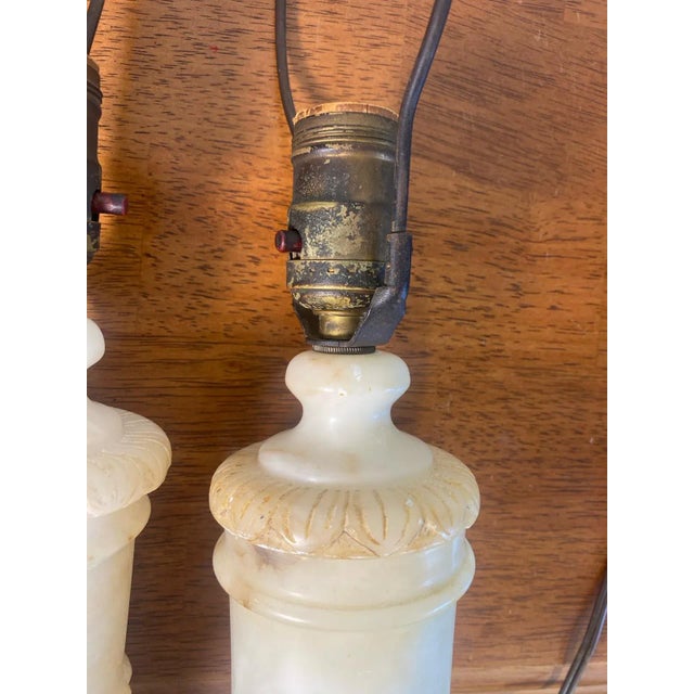 Pair of Mid Century Romanian Alabaster Marble Urn Table Lamps Neoclassical For Sale - Image 10 of 15