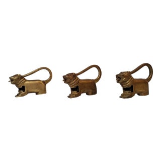 Miniature Chinese Brass Dog Figure Locks - Set of 3 For Sale