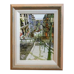 Paris Steps, a Signed, Framed Original in and Acrylic Paint on Canvas