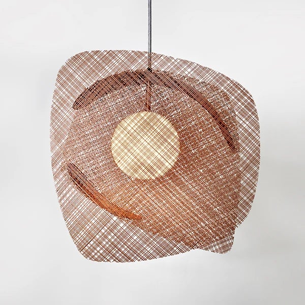 Oggetti Freeform by Oggetti Handwoven Pendant Light, Blush, Small For Sale - Image 4 of 11
