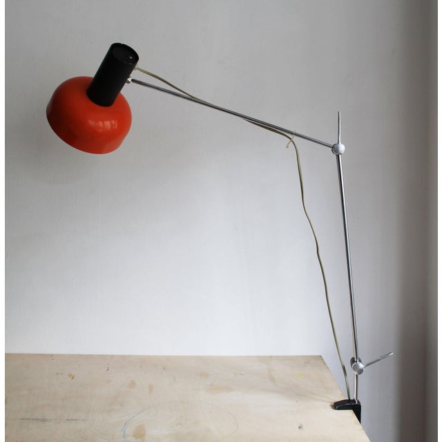 Metal Adjustable Orange Clamp Desk Lamp by Napako, 1960s For Sale - Image 7 of 15
