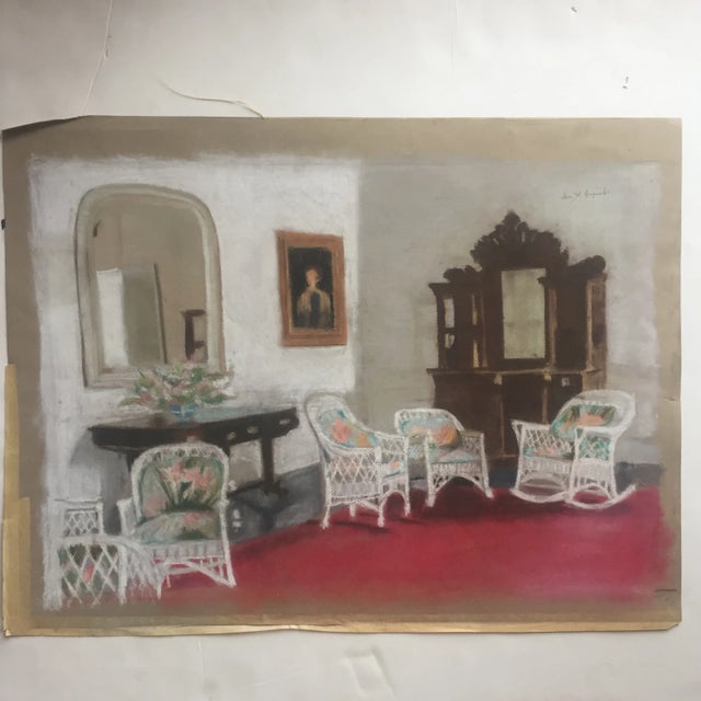 Brown Vintage Original Impressionist Pastel Interior For Sale - Image 8 of 8