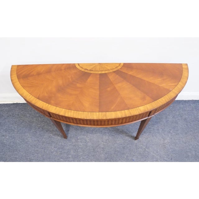 Hepplewhite Ethan Allen Newman Collection Mahogany Sunburst Traditional Federal Hepplewhite Style 56" Demilune Sofa Table 34-9401 For Sale - Image 3 of 7