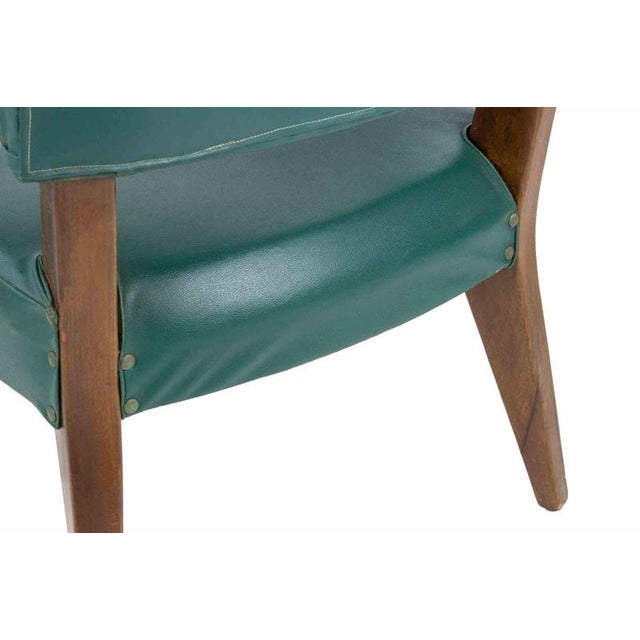 Wood Vintage Italian Armchair and Chairs in Wood and Faux Leather, 1950s, Set of 3 For Sale - Image 7 of 9