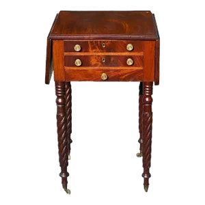 Antique Massachusetts 3 Drawer Dropleaf Worktable With Rope Carved Legs