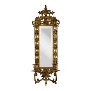 1900's Victorian French Brass Double Candle Sconce With Beveled Mirror For Sale