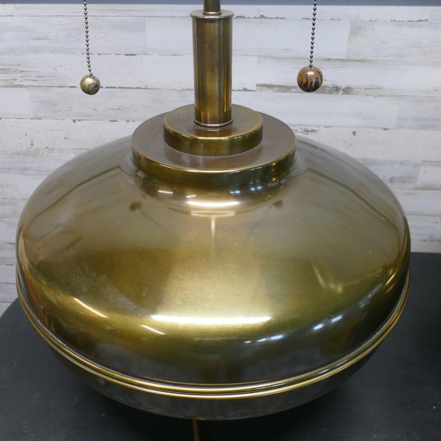 The Marbro Lamp Company Mid 20th Century Authentic Marbro Monumental Brass Table Lamps With Original Pleated Shades - a Pair For Sale - Image 4 of 18