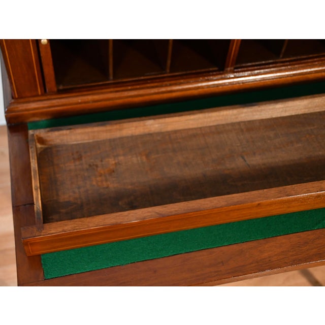 1910s Antique English Sheraton Mahogany Inlaid Writing Secretary Tambour Desk. For Sale - Image 16 of 18