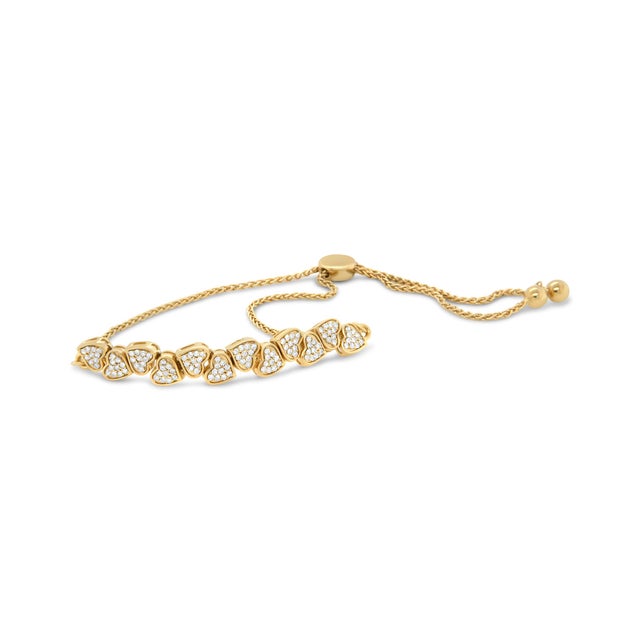 Haus of Brilliance 14K Yellow Gold Plated .925 Sterling Silver 1/2 Cttw Diamond Sideways Hearts Bolo Bracelet (H-I Color, I1-I2 Clarity) - 4”-10” Adjustable For Sale - Image 4 of 6