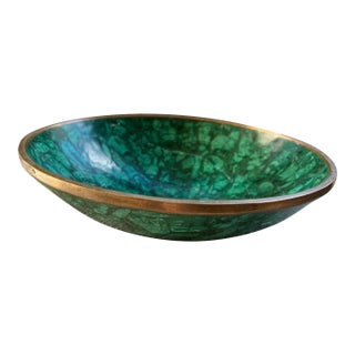 Malachite Bowl With Brass Trim Beautiful Highlights For Sale