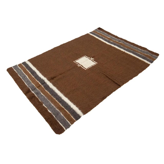 Mid-Century Modern Brown Vintage Turkish Blanket Kilim Rug For Sale - Image 3 of 7
