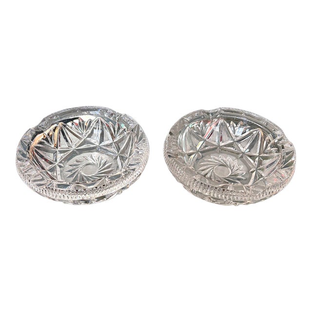 Crystal Cut Pinwheel Ash Trays - A Pair For Sale