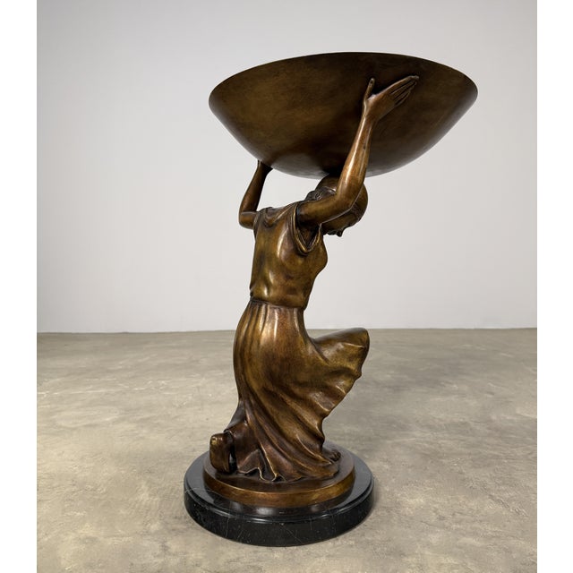 Bronze Bronze Female Figure, Centerpiece Bowl / Tray on Marble - 21” H For Sale - Image 8 of 10