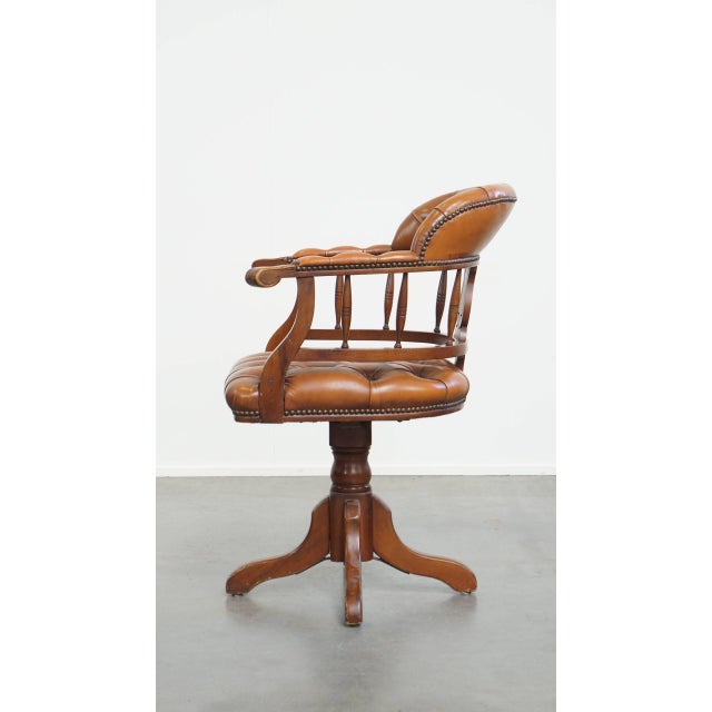 1990s Chesterfield Office Chair in Cowhide and Wood For Sale - Image 5 of 16
