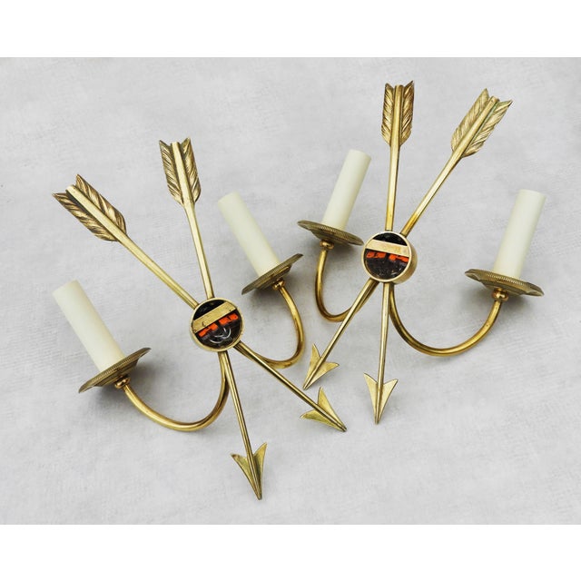 Neoclassical Crossed Arrow Wall Lights from Maison Jansen, 1960, Set of 2 For Sale - Image 9 of 10