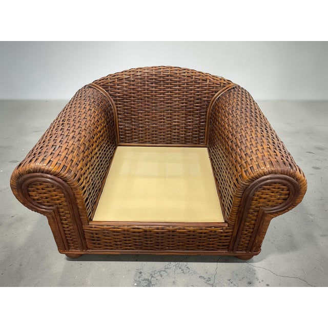 Brown Vintage Oversized British Colonial Rattan Club Chair For Sale - Image 8 of 10