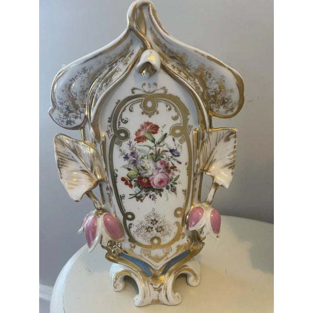 Ceramic Pair of 19th Century French Porcelain Vases With Floral Painted and Glazed Decoration For Sale - Image 7 of 10