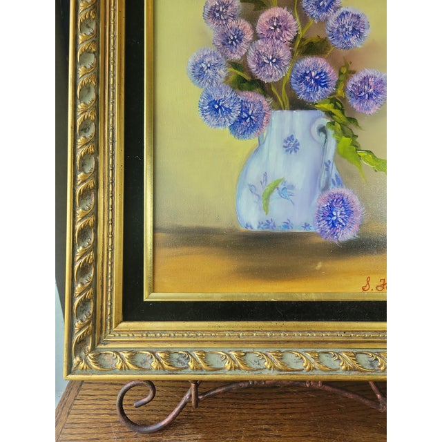 VTG Floral Still Life Canvas Painting Ornate Gilt Frame 16x12 Bouquet Signed For Sale - Image 4 of 15