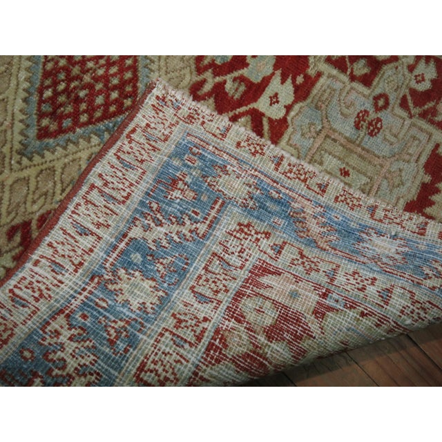 Early 20th Century Cranberry Icy Blue Square Size Antique Persian Heriz Scatter Wool Handwoven Rug For Sale - Image 5 of 6