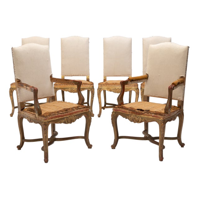Vintage Gilded French Dining Chairs, 1930, Set of 6 For Sale