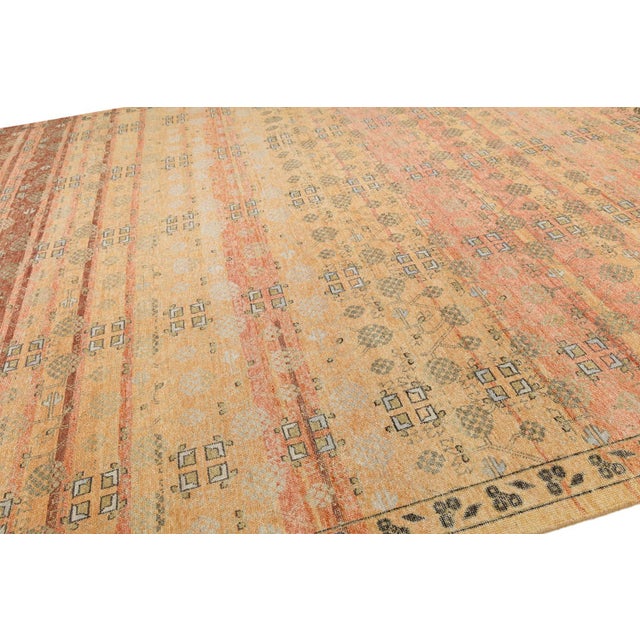 Transitional Khotan Patterned Wool Rug in Earthy Terracotta, Gold, and Sage For Sale - Image 12 of 13