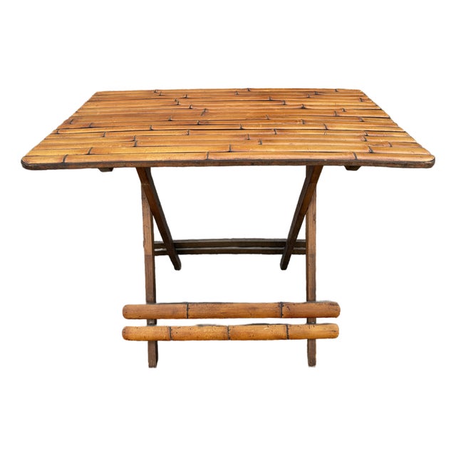 1950s Mid-Century Split Bamboo Folding Table For Sale