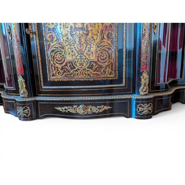 Metal French Boulle-Style Sideboard in Wood with Brass and Glass, 1800s For Sale - Image 7 of 14
