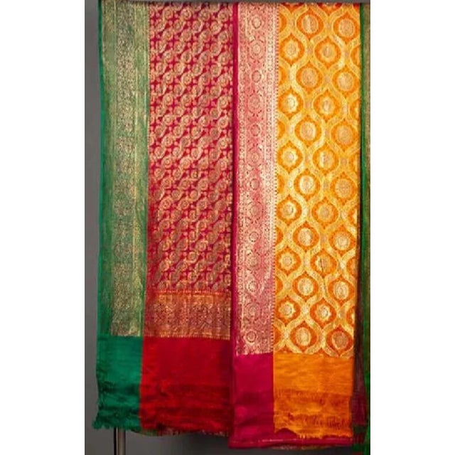 60s Saree Sari Silk India Benaras Lot 2 Tapestry 22k Gold Brocade Vintage Indian For Sale - Image 9 of 9
