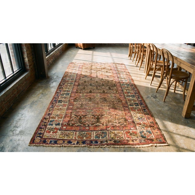 1900s Brown Geometric Tribal Antique Nw. Persian Kurdish Rug 4' X 9'6" Handknotted Wool Carpet For Sale - Image 9 of 9