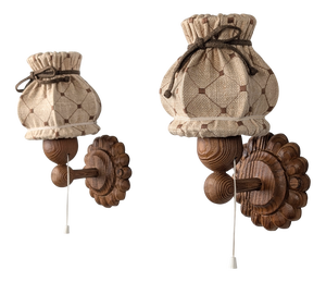 Swedish Carved Pine Wall Sconces with Jute Shades, 1970s, Set of 2