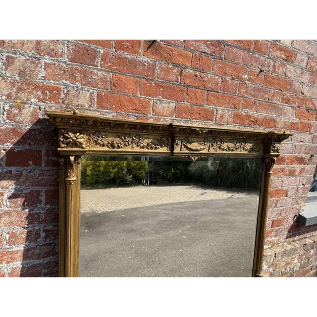 Large Antique 19th Century English Gilt Column Framed Overmantle Mirror. For Sale - Image 3 of 9
