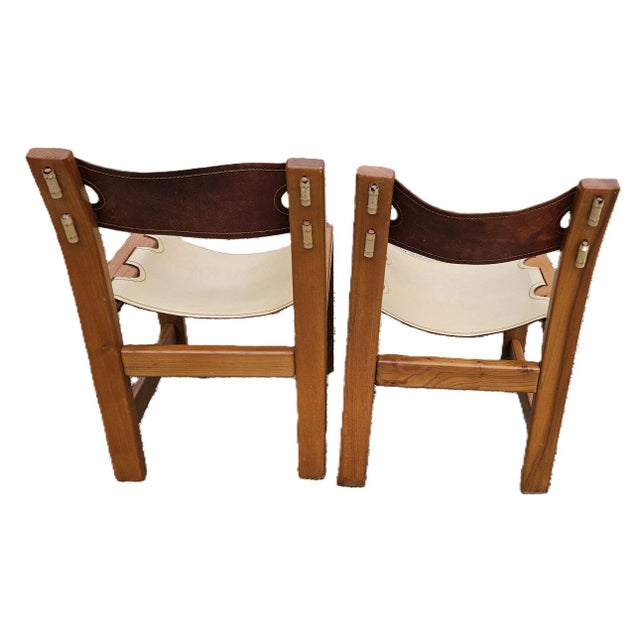 Set of Chairs in Elm and Cream Leather from Maison Regain For Sale - Image 10 of 16