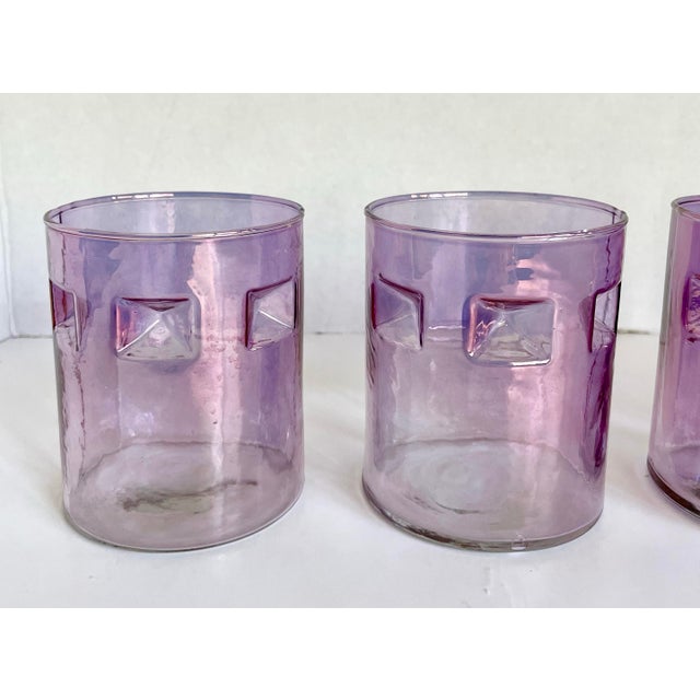 Postmodern Set of 4 Postmodern Amethyst Glass Tumblers With Stepped Geometric Profile For Sale - Image 3 of 8