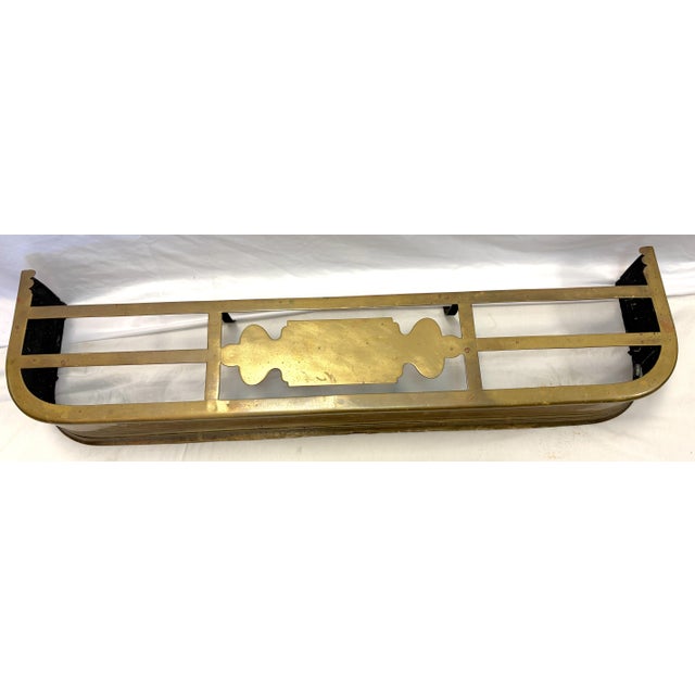 Hollywood Regency Large Antique Brass Fireplace Fender/ Surround/ Shelf For Sale - Image 3 of 13
