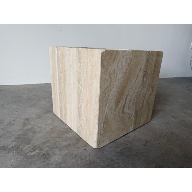 1980s Italian Postmodern Bullnose Beige Travertine Square Coffee Table by Stone International For Sale - Image 13 of 18
