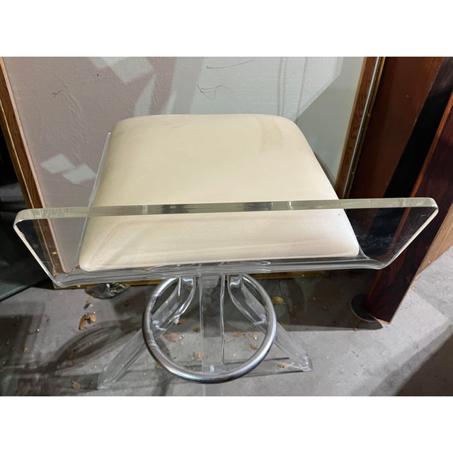Mid Century Modern Swivel Lucite Bar Stools in the Charles Hollis Jones' Style (A Pair) For Sale - Image 12 of 13