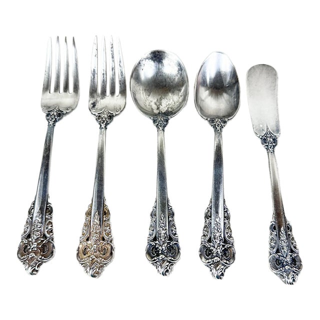 Vintage Wallace "Grande Baroque" Sterling Silver 5-Piece Flatware Place Setting For Sale