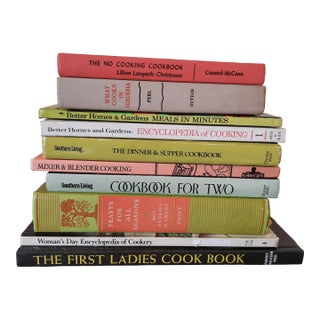 Vintage Cookbook Stack Peach Green Lime Retro Kitchen Book For Sale