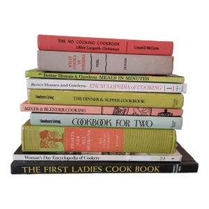 Vintage Cookbook Stack Peach Green Lime Retro Kitchen Book