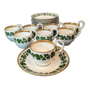 Set of 8 Meissen Green Ivy Teacups & Saucers, 6 Oz – 19th Century, First Quality