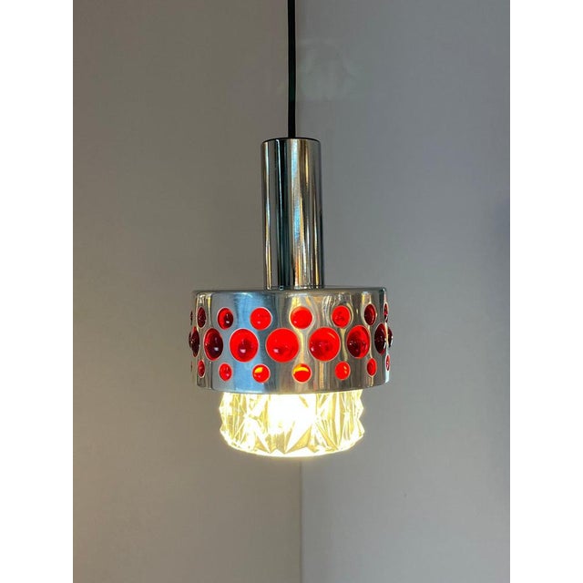 Hanging Lamp in Red Chrome & Crystal Glass from Fischer Leuchten For Sale - Image 6 of 11