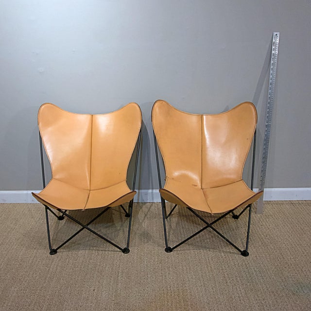 Jorge Ferrari-Hardoy pair of leather butterfly Childs chairs. Piece has no makers marks, Leather & frame appears to original