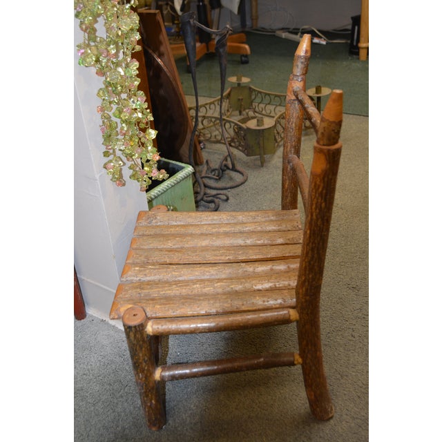 1980s Vintage Folk Art Handcrafted Children's Wooden Log Chair - Va Artist - Signed 1984 For Sale - Image 5 of 13