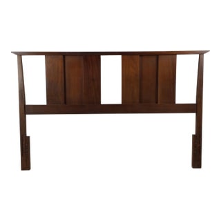Mid Century Modern Walnut Headboard With Turned Wood Frame For Sale