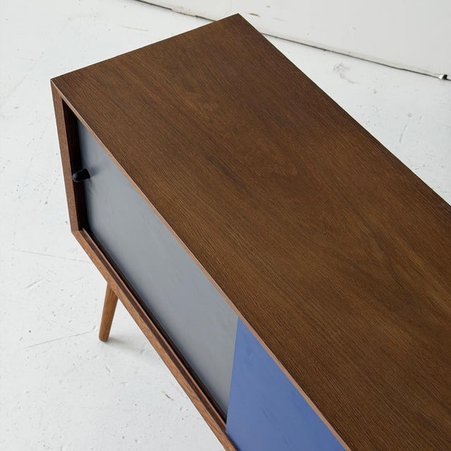 1970s 1970s Painted Danish Sliding Door Cabinet For Sale - Image 5 of 9