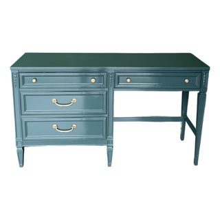 Mid-Century Forrest Green High Gloss Lacquered Desk of Four Drawers For Sale