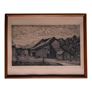 Vintage Luigi Lucioni Hand-Signed Fine Art Etching New England Regionalist Landscape Weathered Vermont Barn Custom Framed