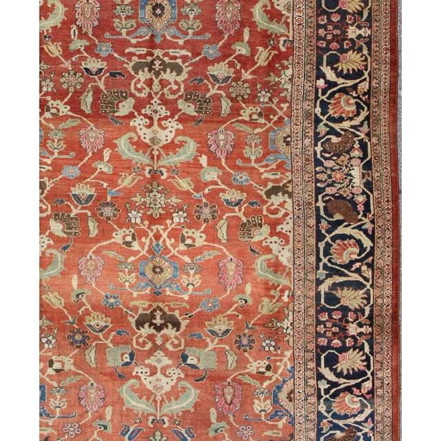 Large Antique Hand Knotted Sultanabad Rug in Red and Blue For Sale - Image 4 of 10