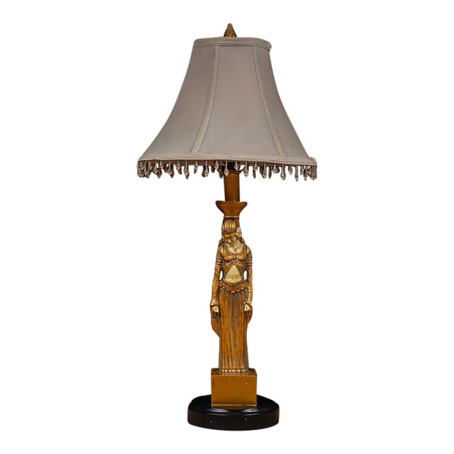 Late 20th Century Art Deco Revival Chryselephantine Style Figural Lamp For Sale